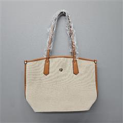 Jessica Moore Large Canvas Top Handle Tote Bag In Tan/Beige With Gold Hardware